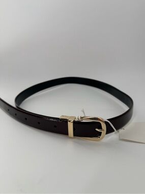 Cos Reversible Leather Gold Buckle Belt In Black & Rich Bordeaux